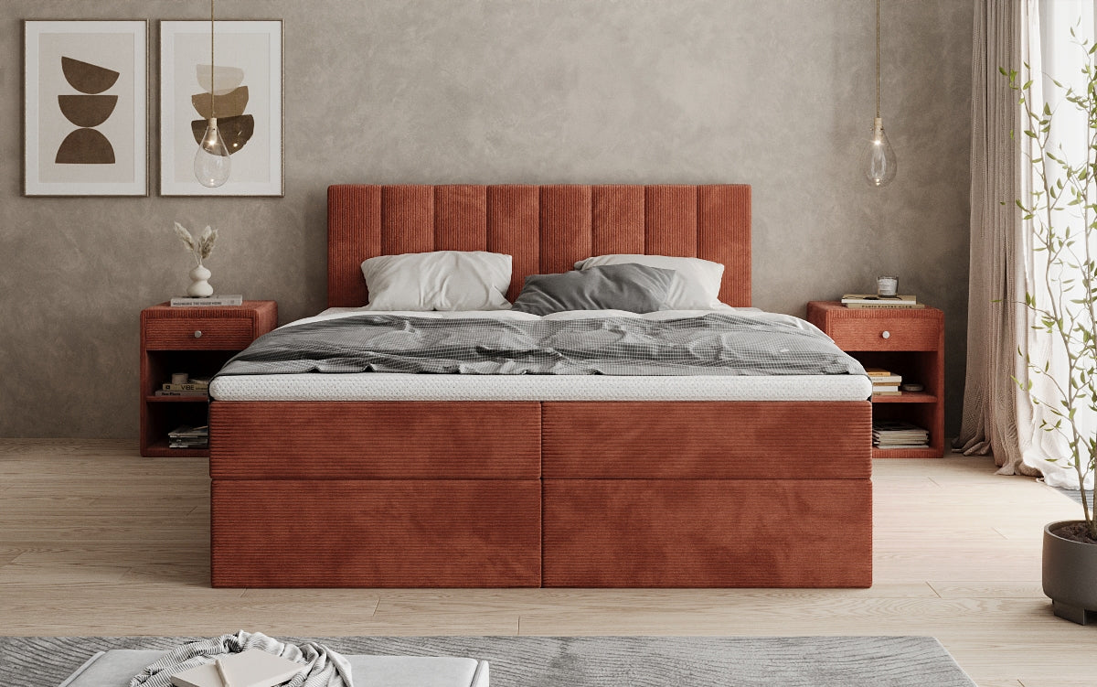 Boxspringbed Sofia in Ribstof met opbergruimte