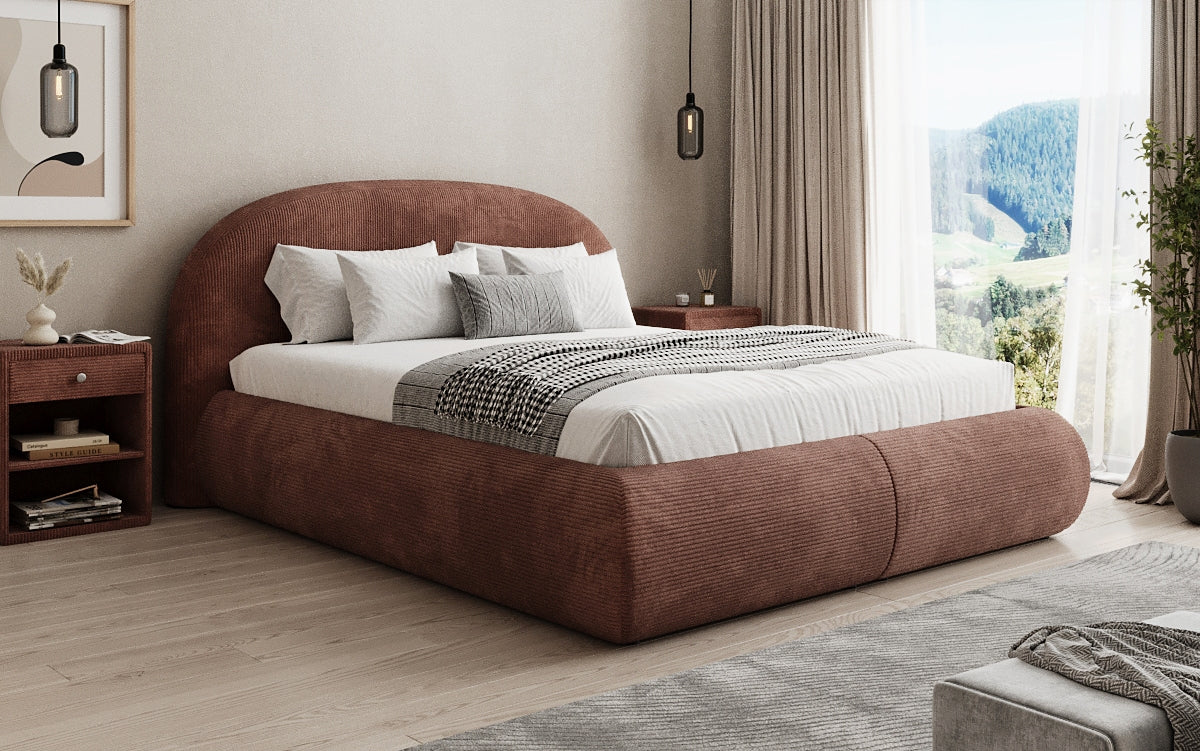 Design gestoffeerd bed Loop in Ribstof met opbergruimte