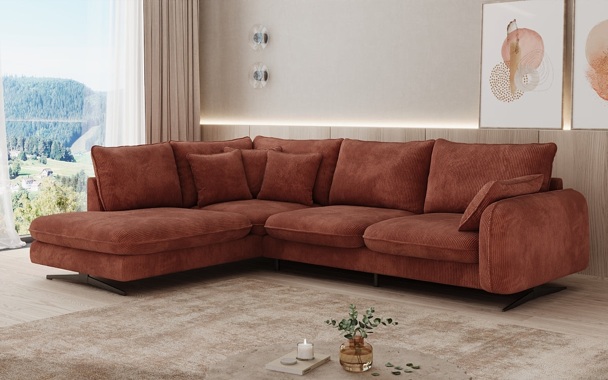 Designhoekbank Laguna met metalen poten in Ribstof