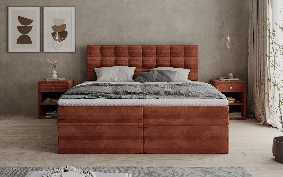 Boxspringbed Como in Ribstof met opbergruimte