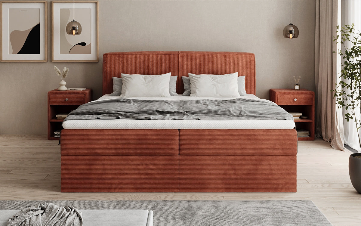 Boxspringbed Marea in Ribstof met opbergruimte