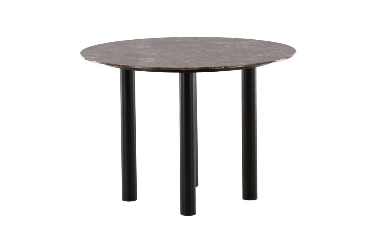 Eettafel Compa - ronde eettafel met metalen poten en bruin glazen blad