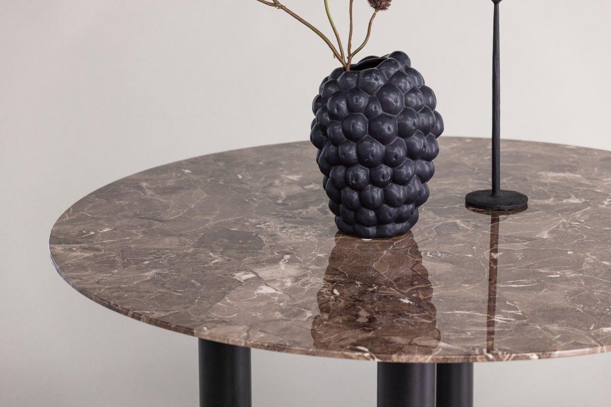 Eettafel Compa - ronde eettafel met metalen poten en bruin glazen blad