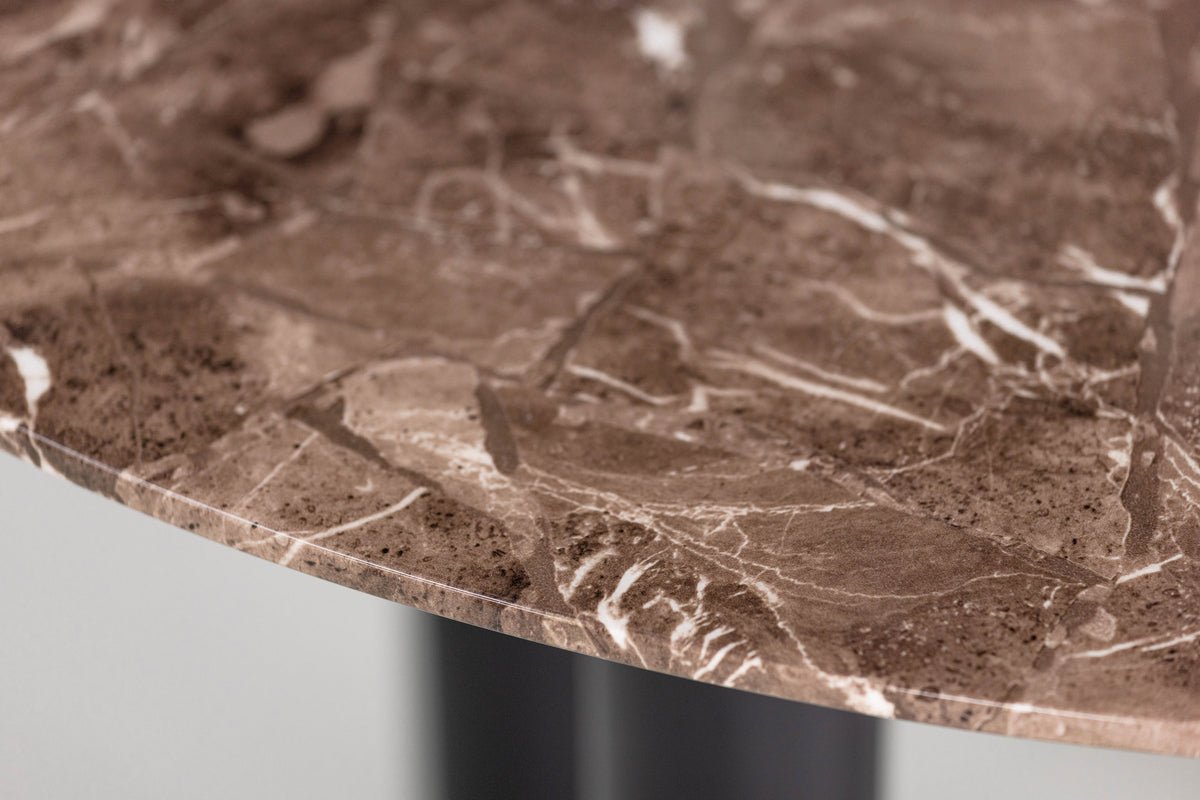 Eettafel Compa - ronde eettafel met metalen poten en bruin glazen blad