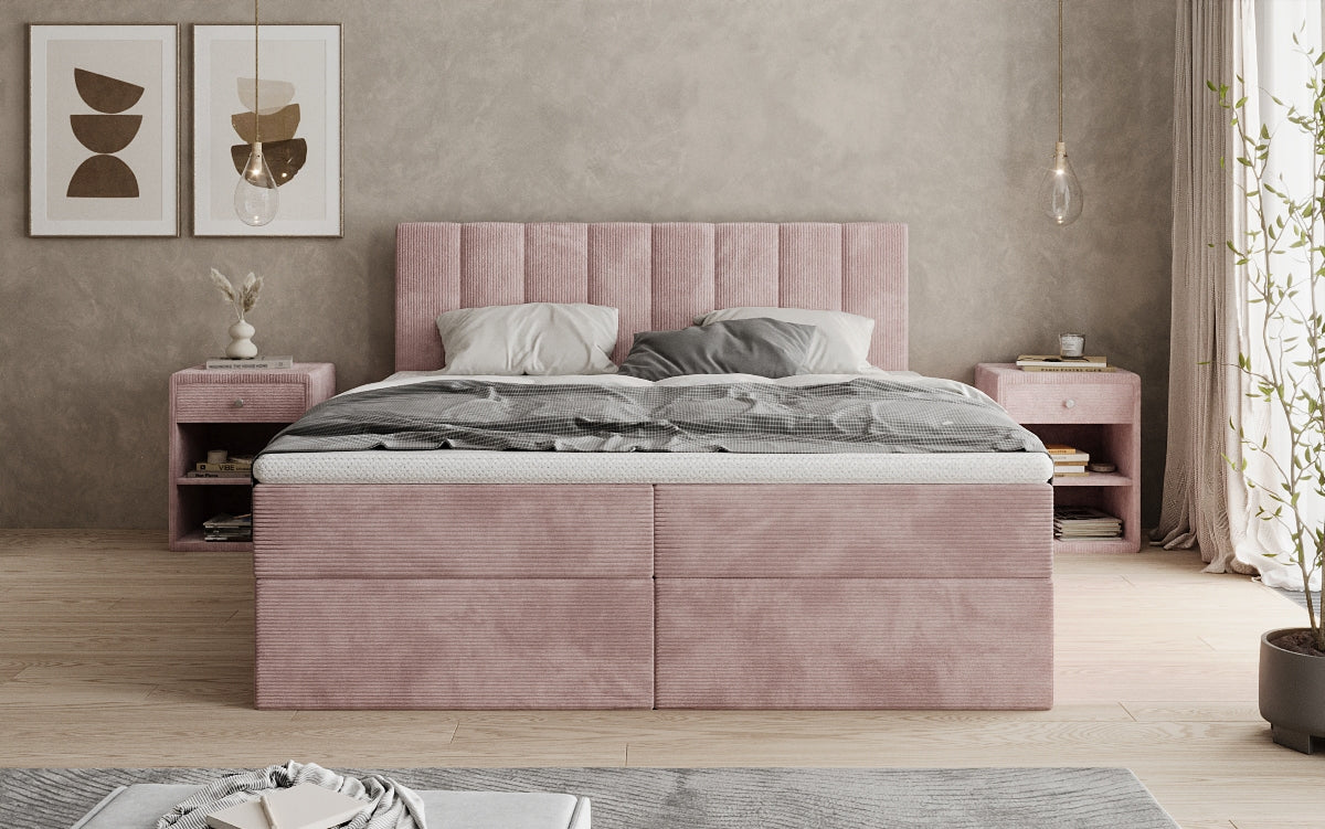 Boxspringbed Sofia in Ribstof met opbergruimte
