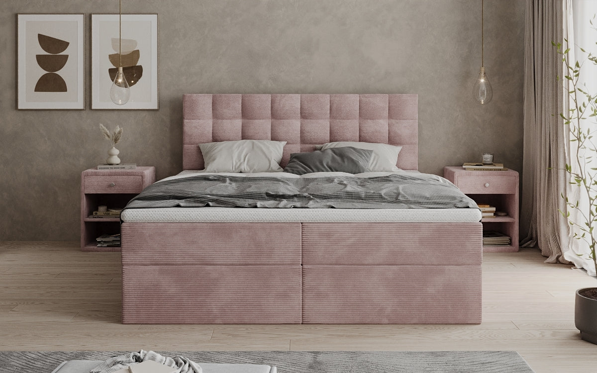 Boxspringbed Como in Ribstof met opbergruimte