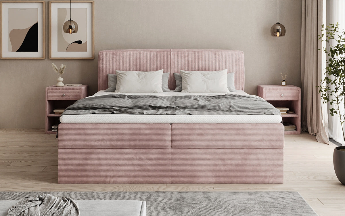 Boxspringbed Marea in Ribstof met opbergruimte
