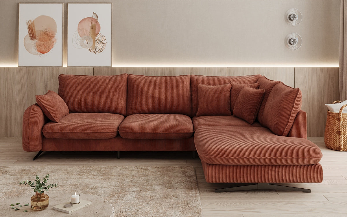 Designhoekbank Laguna met metalen poten in Ribstof