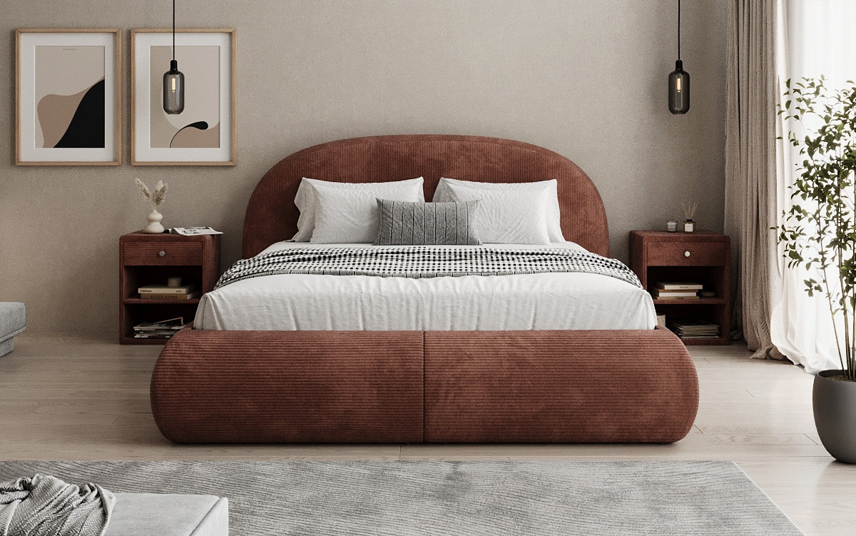 Design gestoffeerd bed Loop in Ribstof met opbergruimte