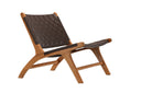 Designer lounge fauteuil Tevari – vlechtwerk van teak & lederlook bruin
