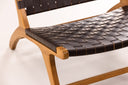 Designer lounge fauteuil Tevari – vlechtwerk van teak & lederlook bruin