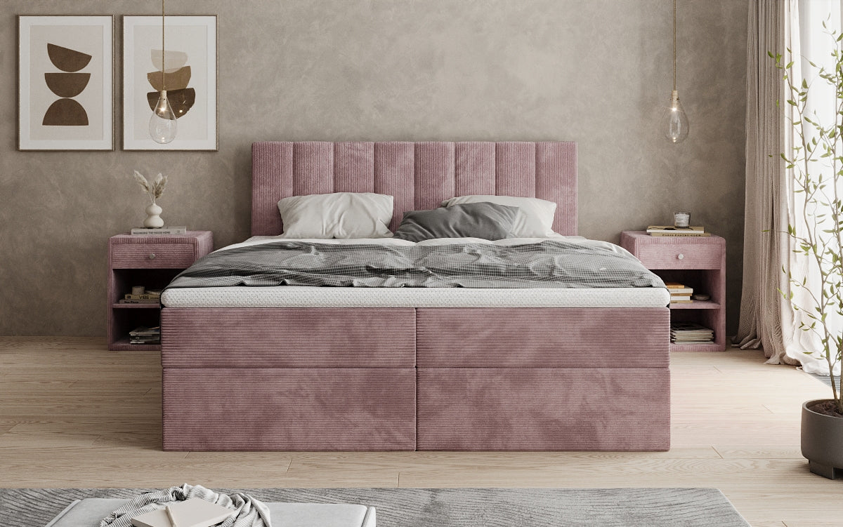 Boxspringbed Sofia in Ribstof met opbergruimte