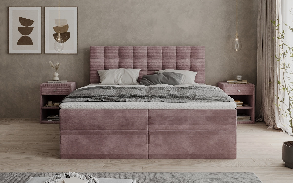 Boxspringbed Como in Ribstof met opbergruimte