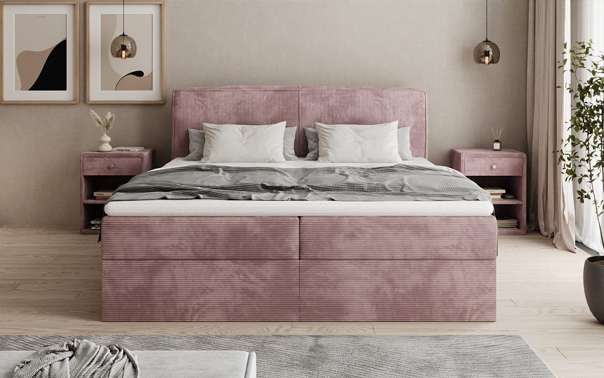 Boxspringbed Marea in Ribstof met opbergruimte