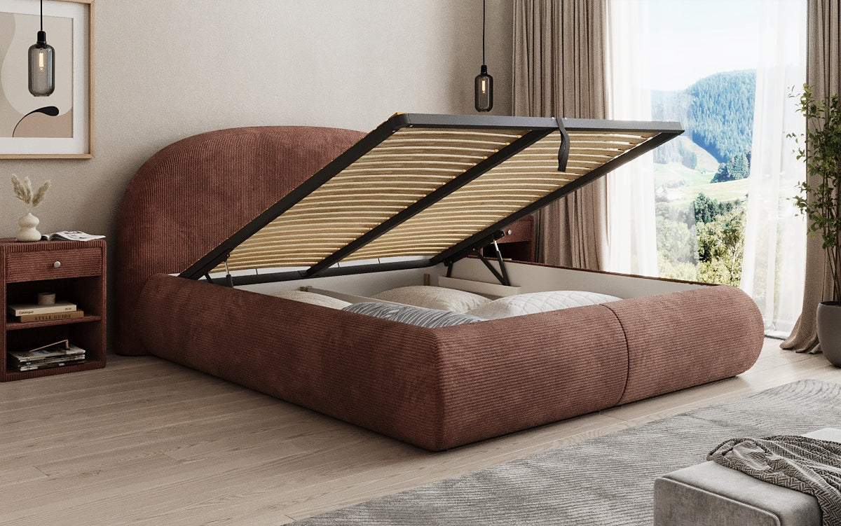 Design gestoffeerd bed Loop in Ribstof met opbergruimte