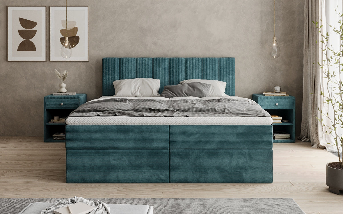 Boxspringbed Sofia in Ribstof met opbergruimte