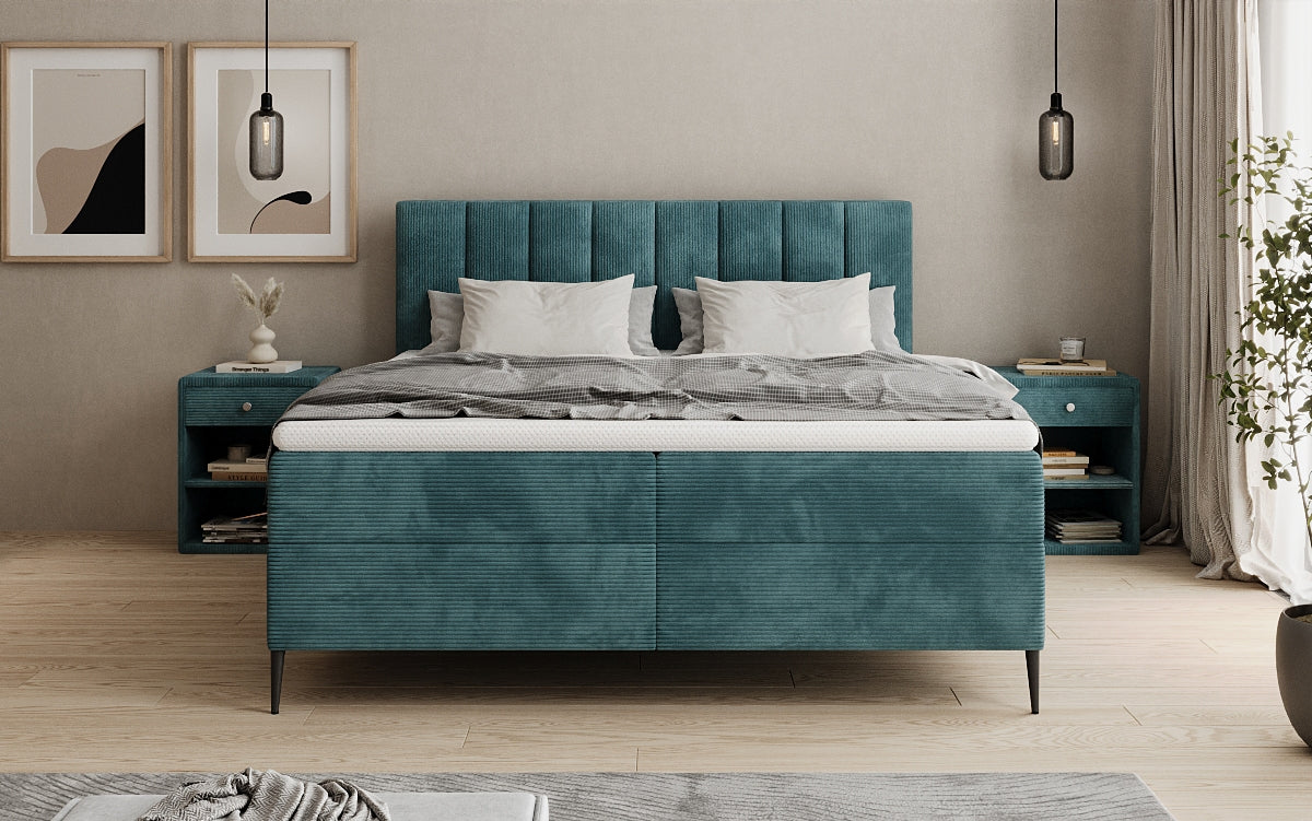 Boxspringbed Lucca in Ribstof met opbergruimte en poten