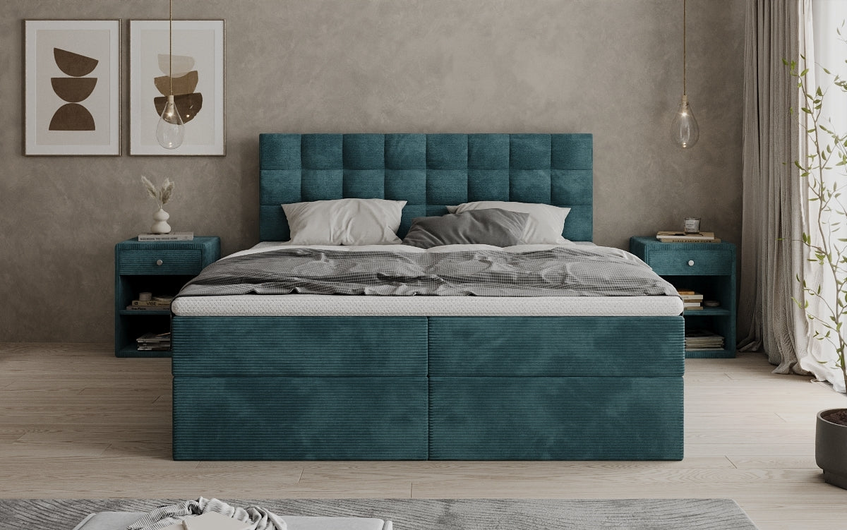 Boxspringbed Como in Ribstof met opbergruimte