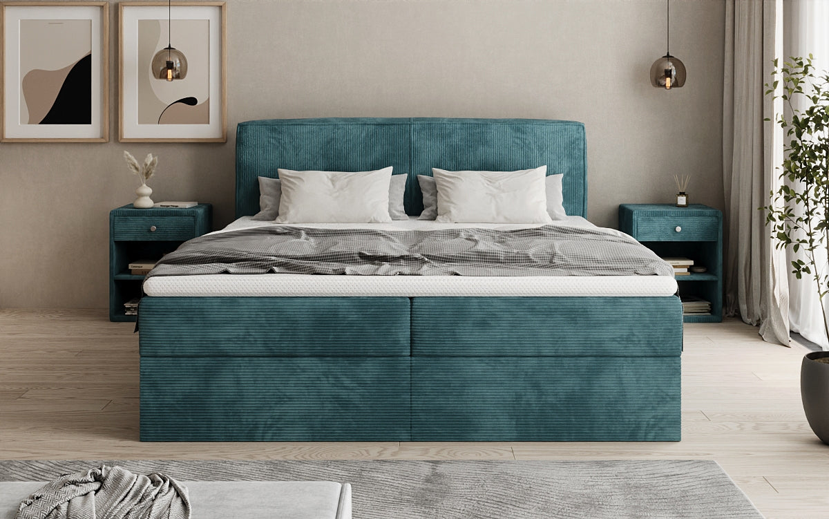 Boxspringbed Marea in Ribstof met opbergruimte