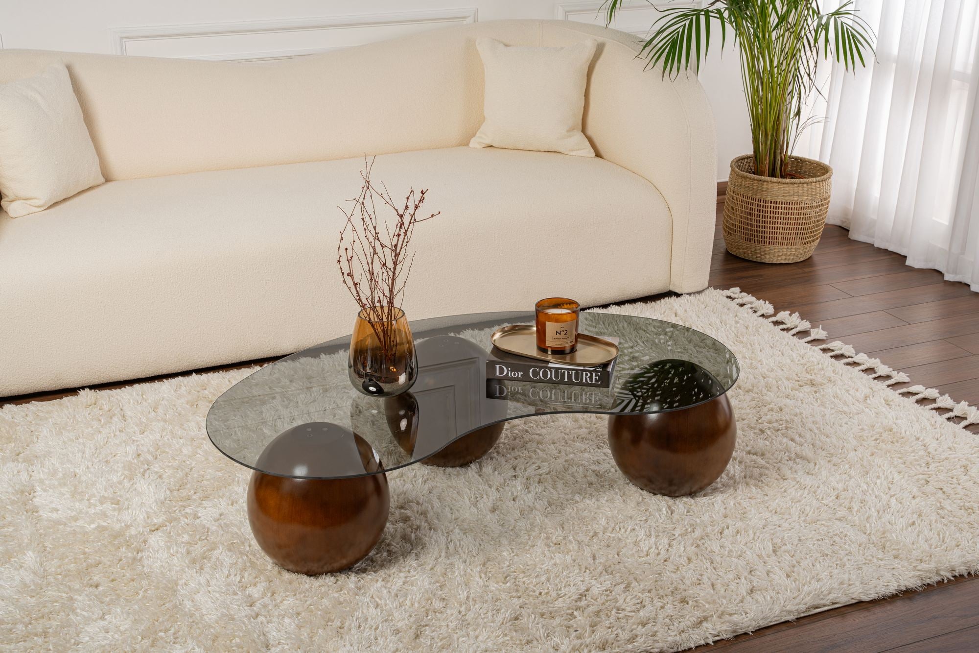 Salontafel Belaro - met gebogen glazen blad