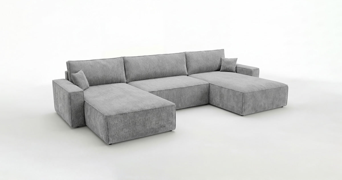 Designbank Vienna U met slaapfunctie en opbergruimte in Ribstof