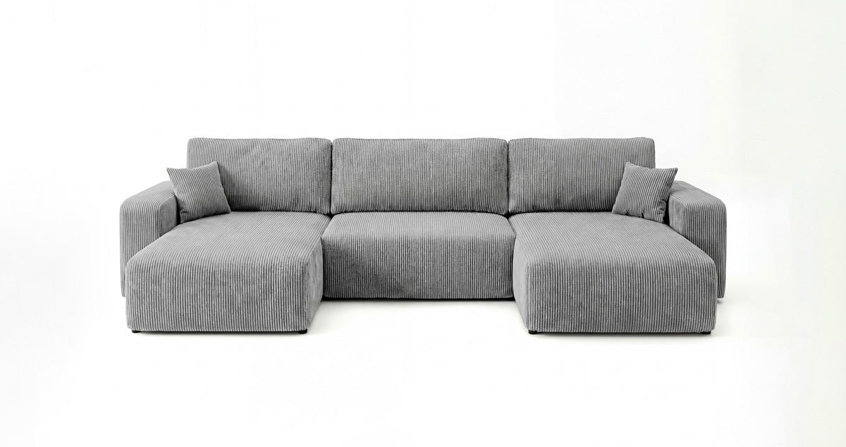 Designbank Noma U met slaapfunctie en opbergruimte in Ribstof