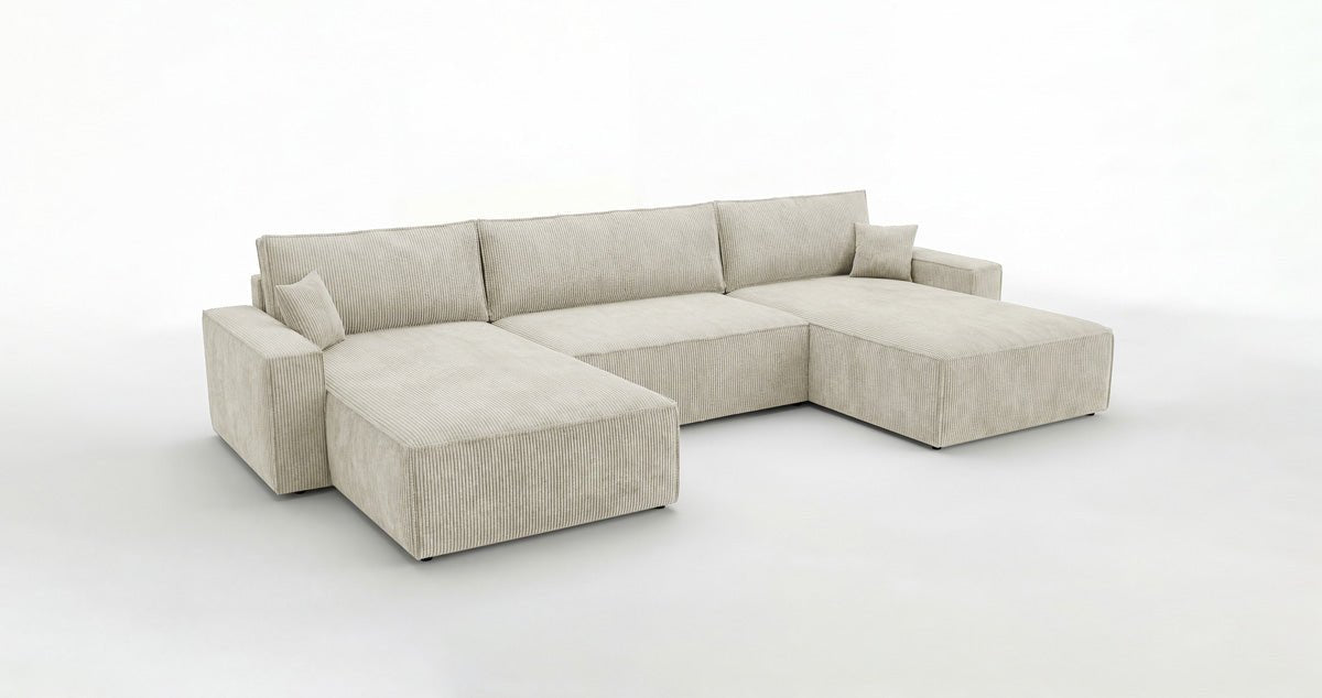 Designbank Vienna U met slaapfunctie en opbergruimte in Ribstof