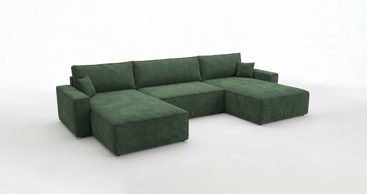 Designbank Vienna U met slaapfunctie en opbergruimte in Ribstof