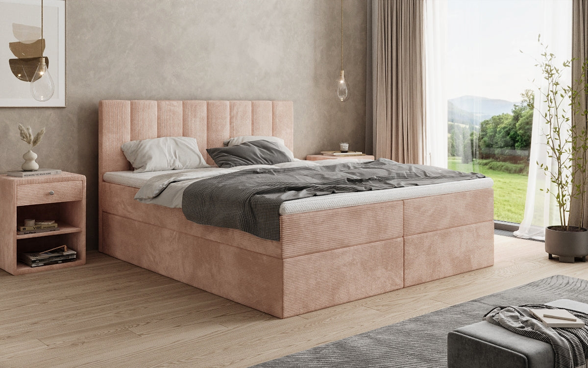 Boxspringbed Sofia in Ribstof met opbergruimte