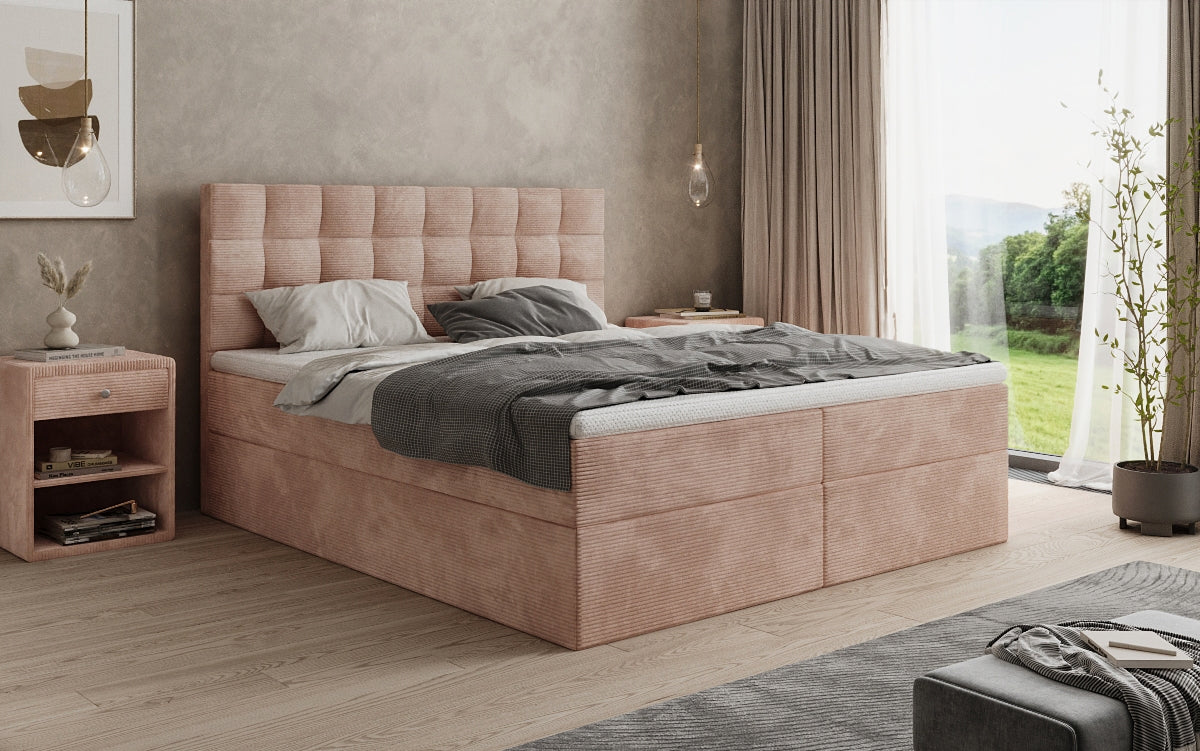 Boxspringbed Como in Ribstof met opbergruimte
