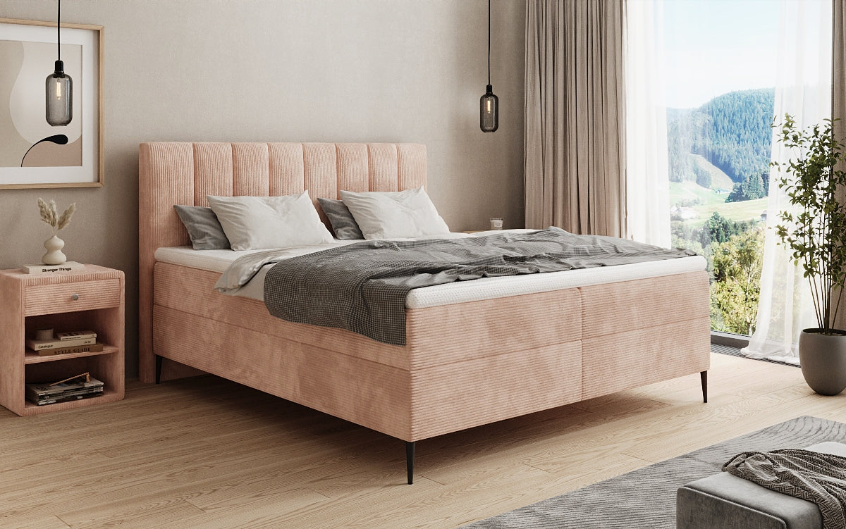 Boxspringbed Lucca in Ribstof met opbergruimte en poten