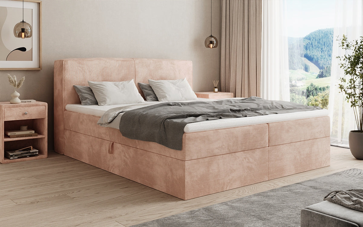 Boxspringbed Marea in Ribstof met opbergruimte