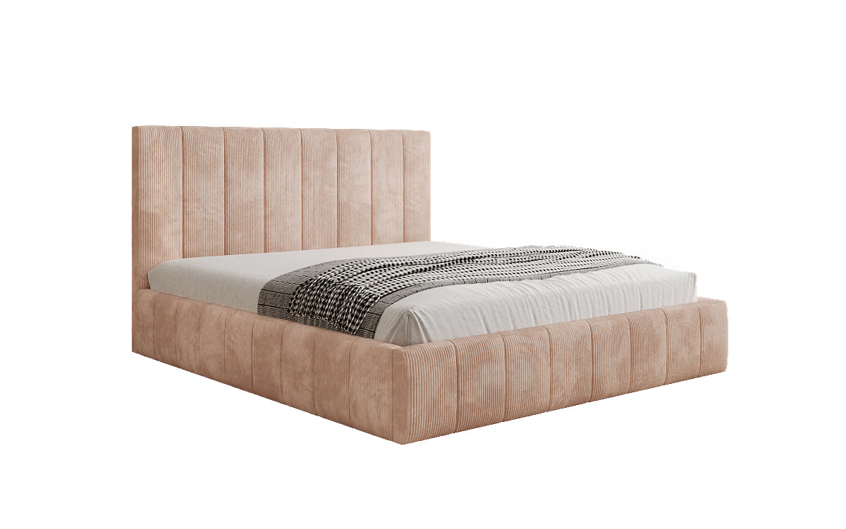 Designer gestoffeerd bed Maja in Ribstof met opbergruimte