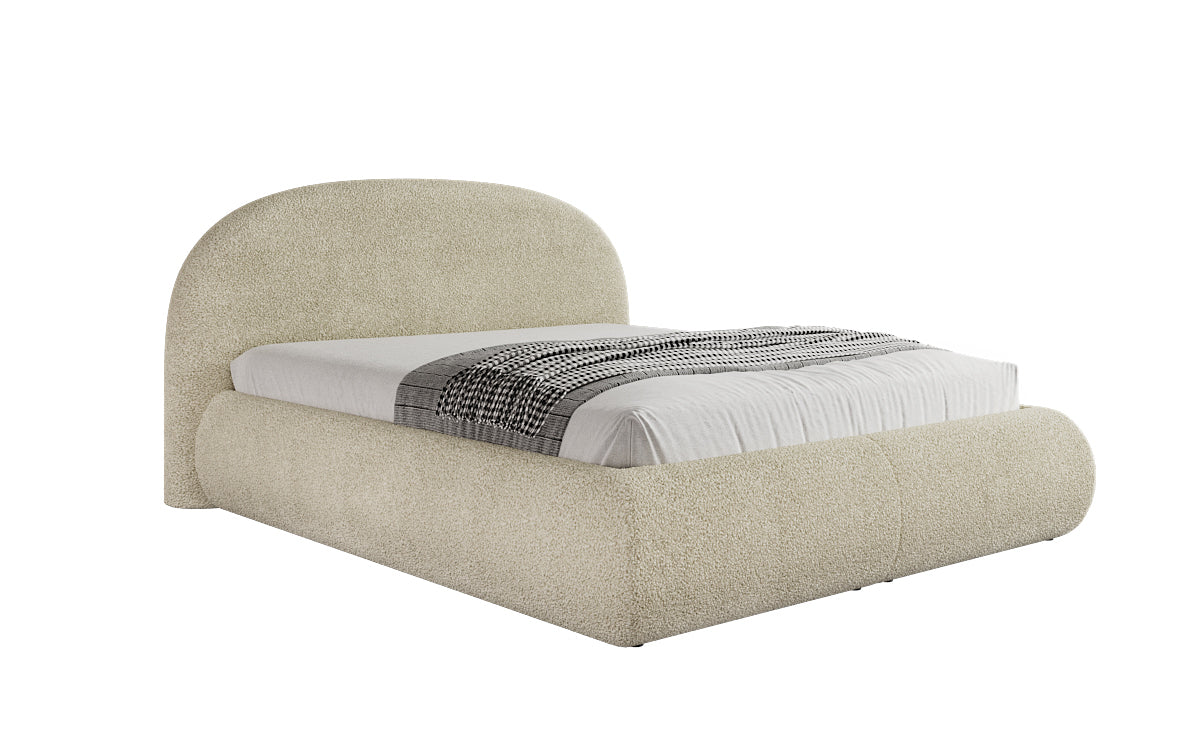 Designer gestoffeerd bed Loop in Teddystof Bouclé met opbergruimte