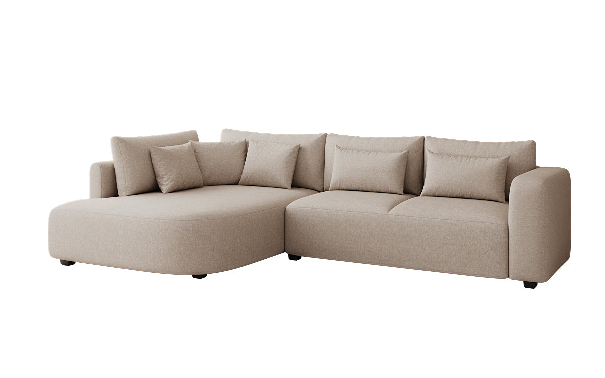 Designer hoekbank Ando met brede ottomane in structuurstof