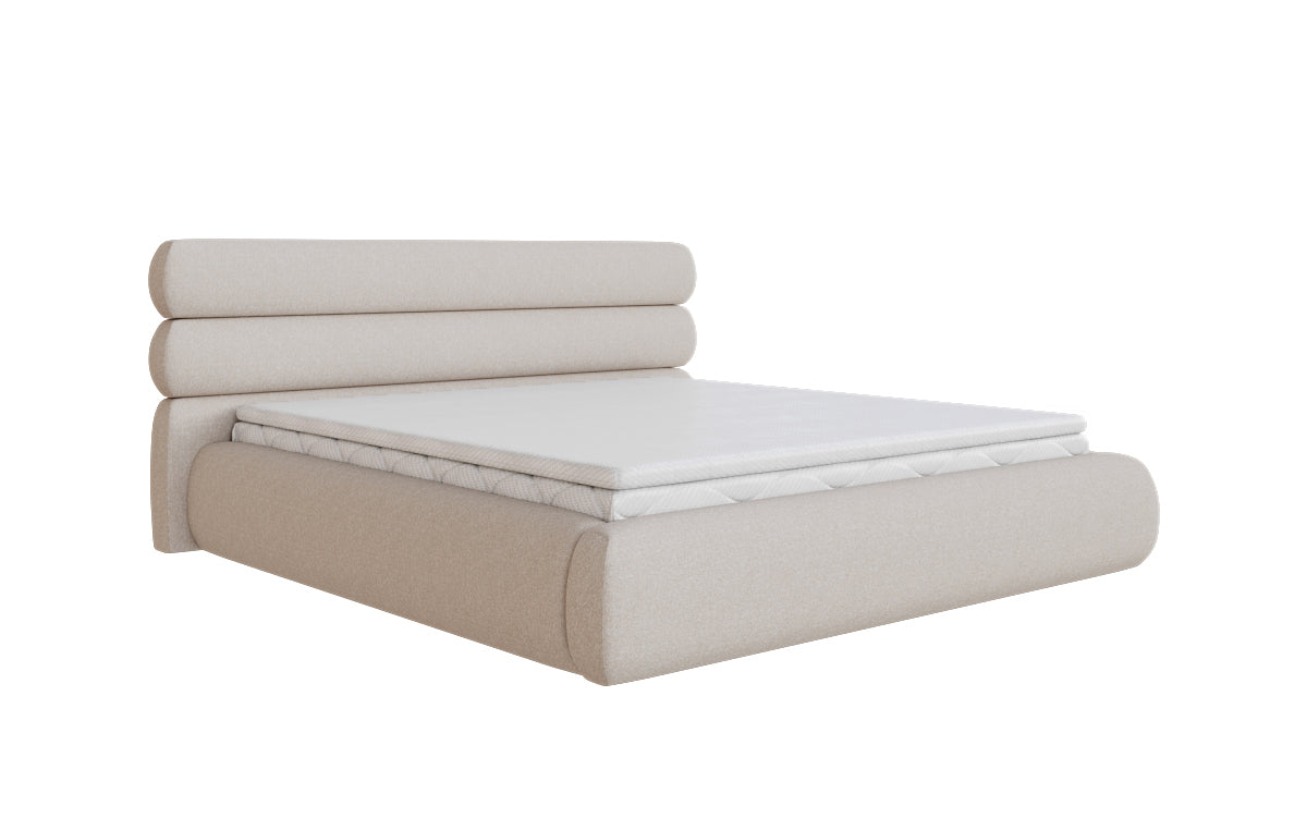 Designer gestoffeerd bed Joline in structuurstof met opbergruimte