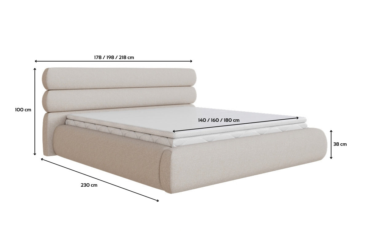Designer gestoffeerd bed Joline in structuurstof met opbergruimte