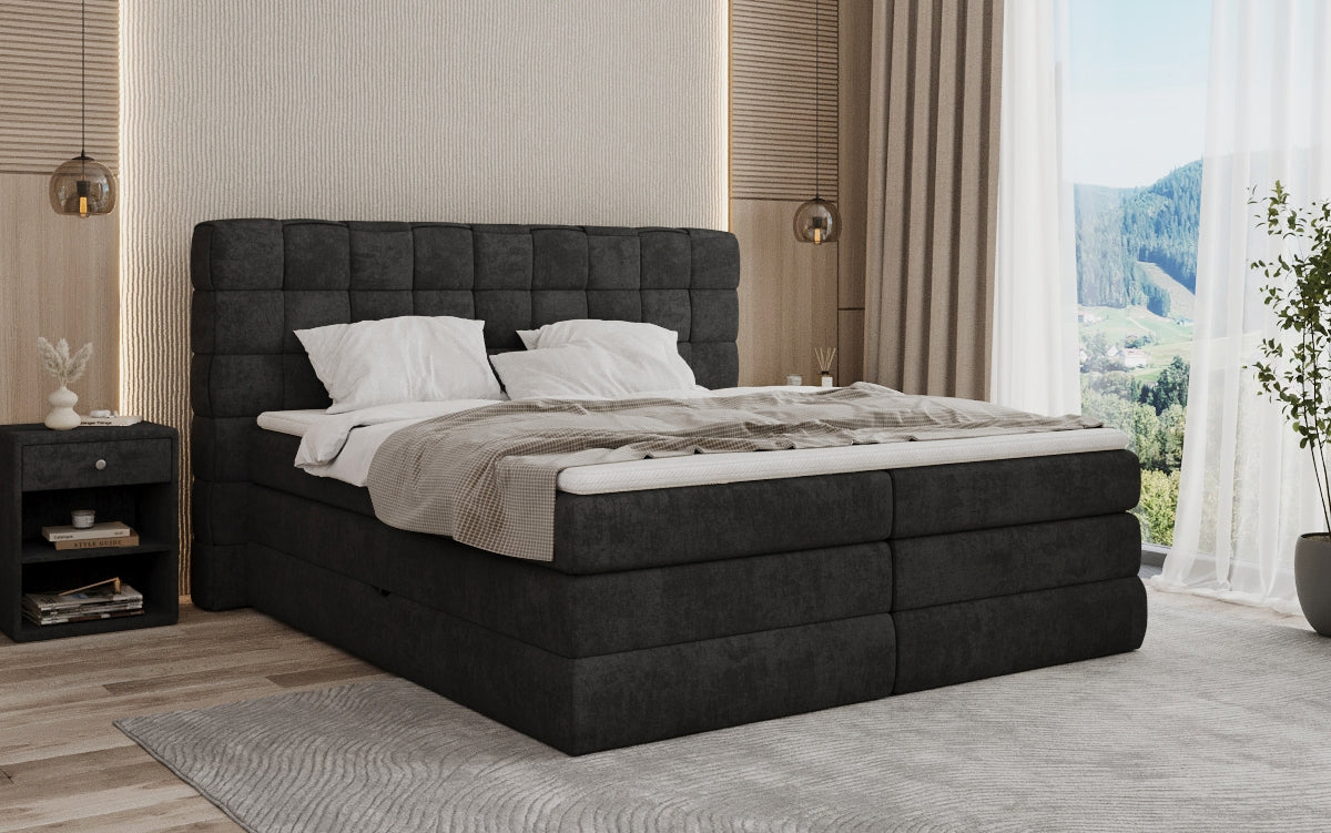 Boxspringbed Trama met opbergruimte in Stof