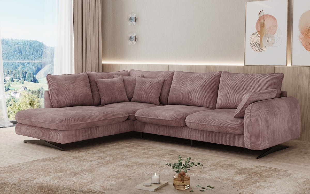 Designhoekbank Laguna met metalen poten in Ribstof