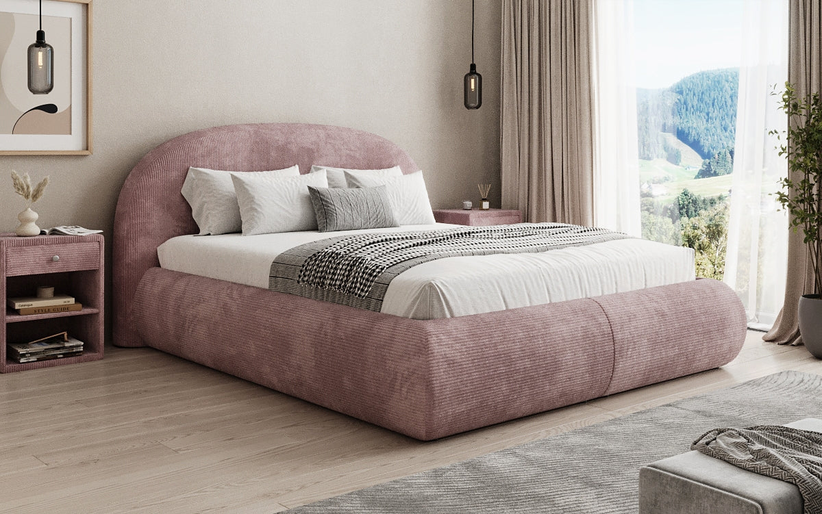 Design gestoffeerd bed Loop in Ribstof met opbergruimte