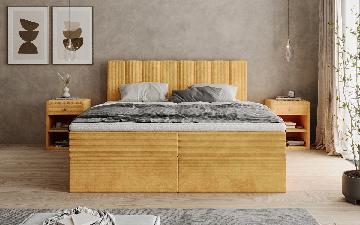 Boxspringbed Sofia in Ribstof met opbergruimte