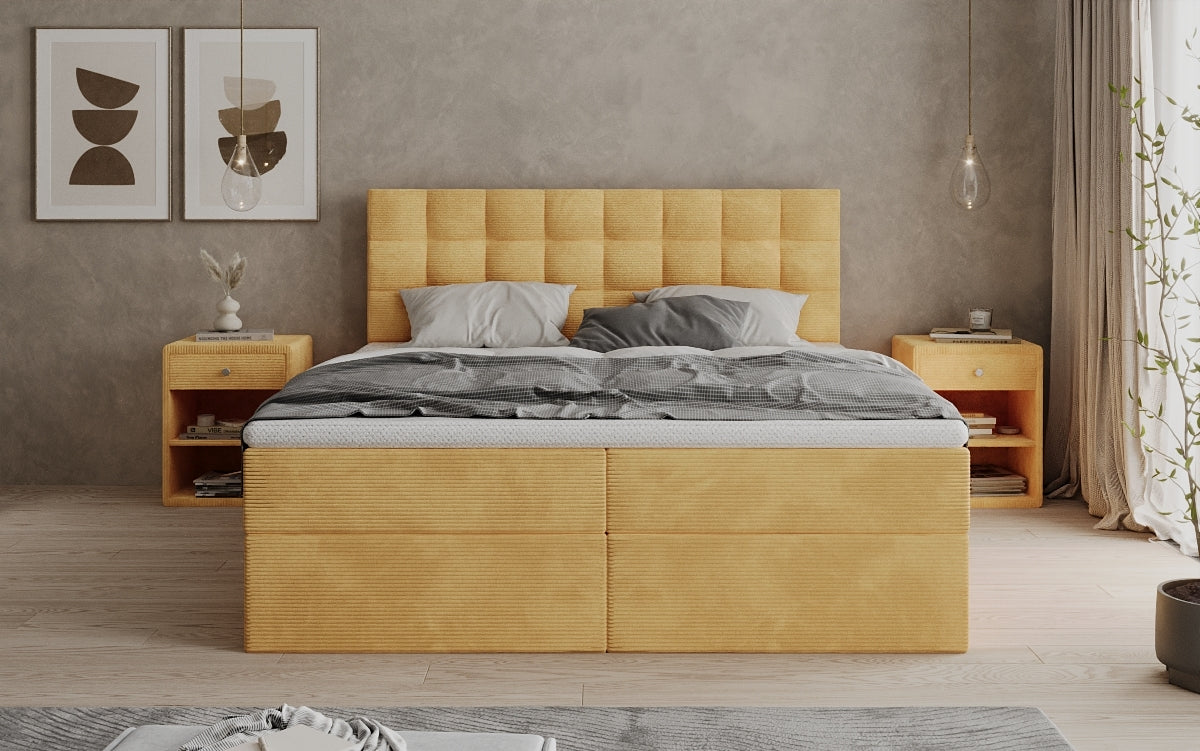 Boxspringbed Como in Ribstof met opbergruimte