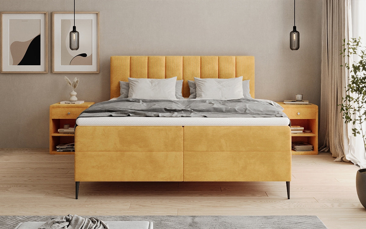 Boxspringbed Lucca in Ribstof met opbergruimte en poten