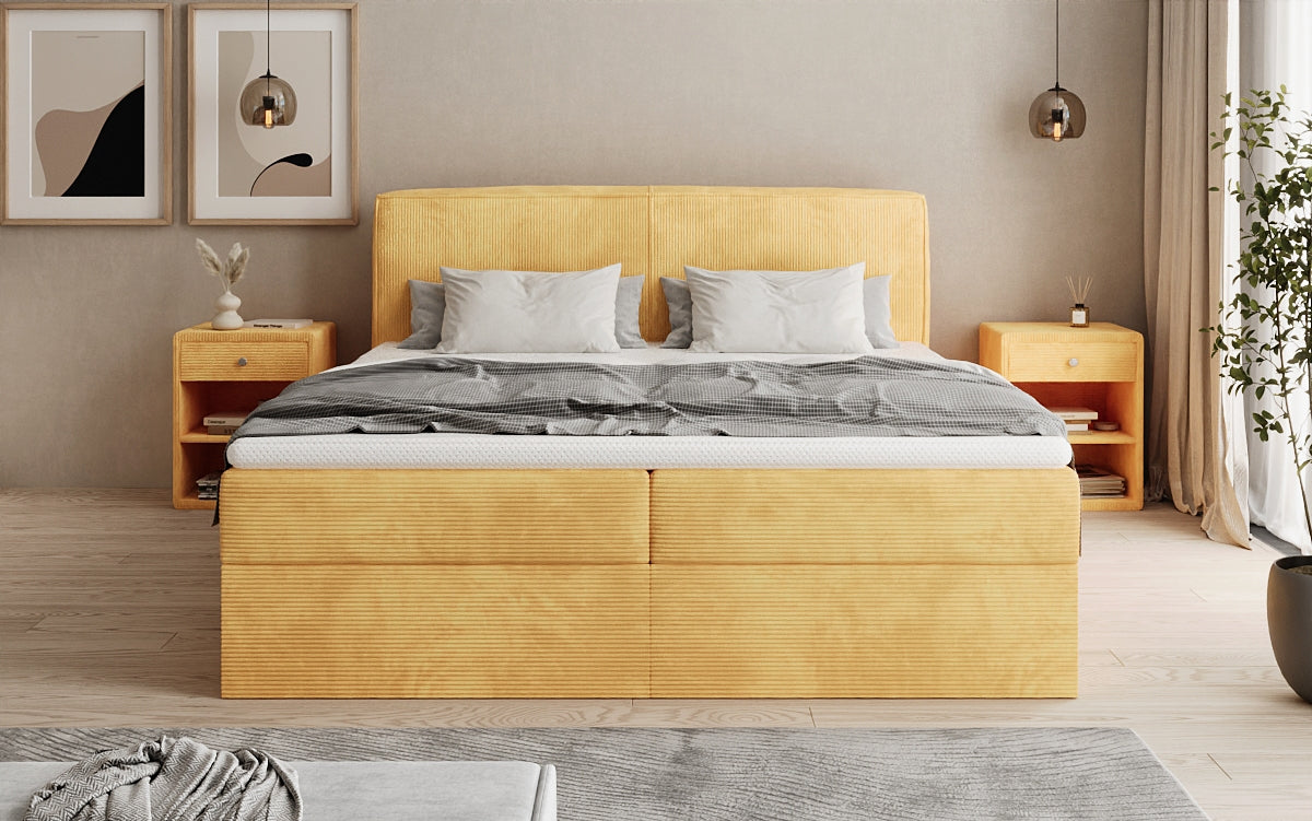 Boxspringbed Marea in Ribstof met opbergruimte
