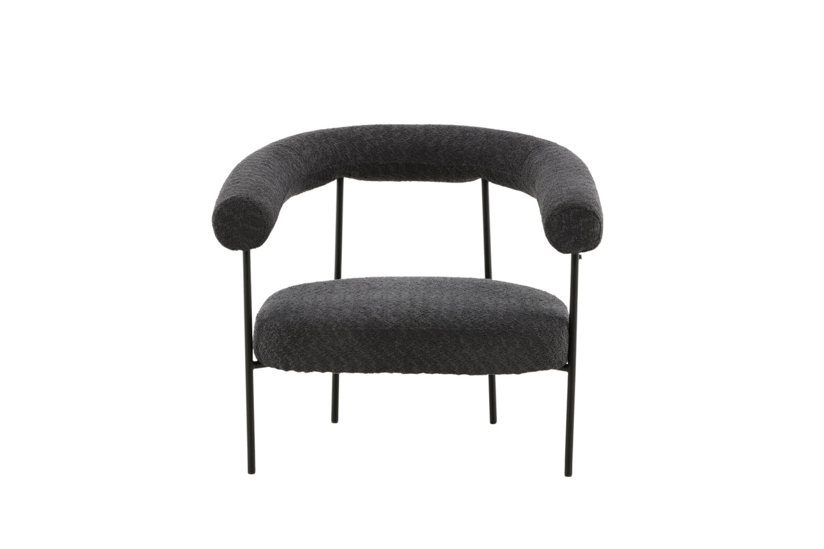 Designer loungestoel Haga – Antraciet, Bouclé met stalen frame