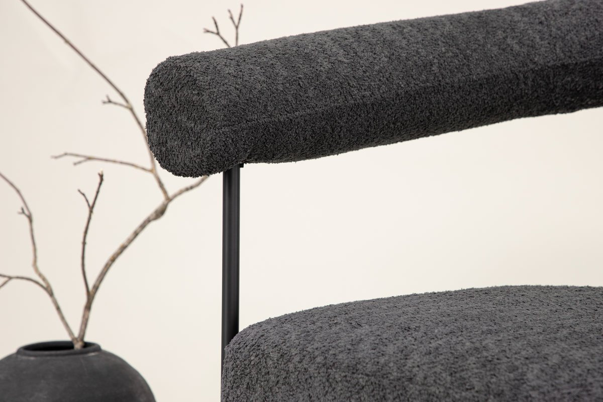 Designer loungestoel Haga – Antraciet, Bouclé met stalen frame