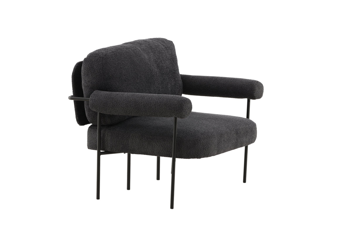 Designer loungestoel Arvika – Antraciet, Bouclé met stalen frame