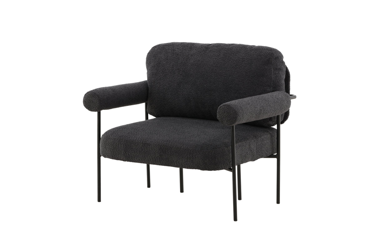 Designer loungestoel Arvika – Antraciet, Bouclé met stalen frame