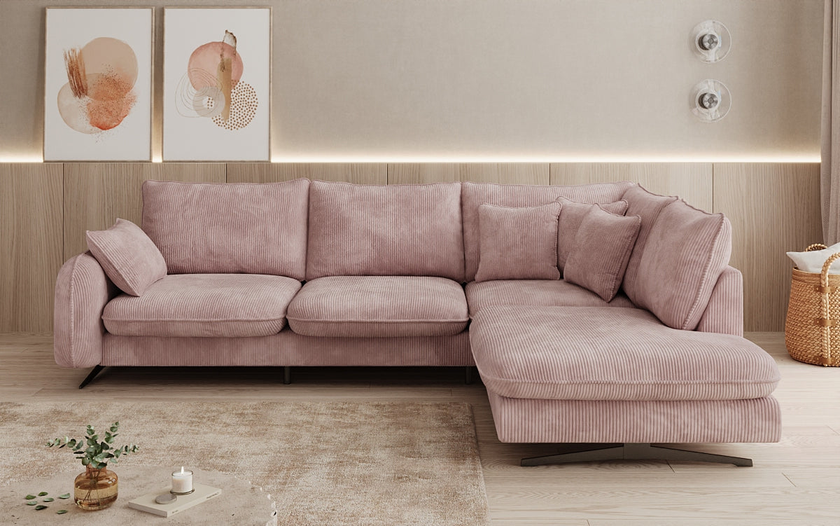 Designhoekbank Laguna met metalen poten in Ribstof