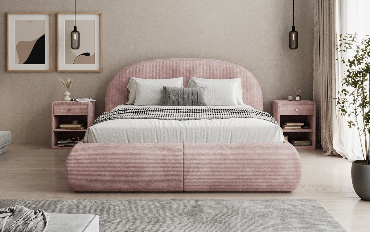 Design gestoffeerd bed Loop in Ribstof met opbergruimte